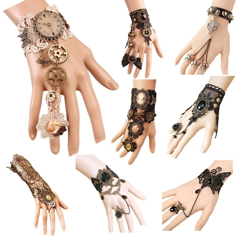 Women's Vintage Steampunk Gloves Wrist Cuff Gear Girls Victorian Bracelets Costume A Bracelet Jewelry Accessories Lace Handwear