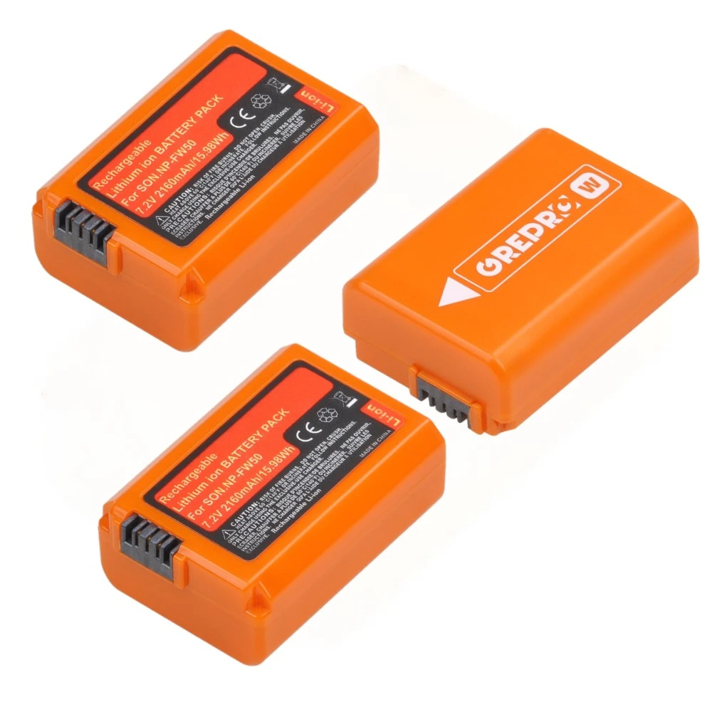 Orange NP-FW50 NP FW50 Battery (2160mAh) for Sony Alpha a6500 a6300 a6000 a5000 a3000 NEX-3 A7 A7II A7RII A7SII A7S A7S2 A7R A7R