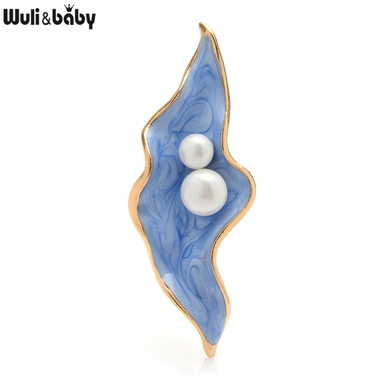 Wuli&baby Pearl Shell Flower Brooches For Women 2-color Enamel Office Party Brooch Pins Gifts