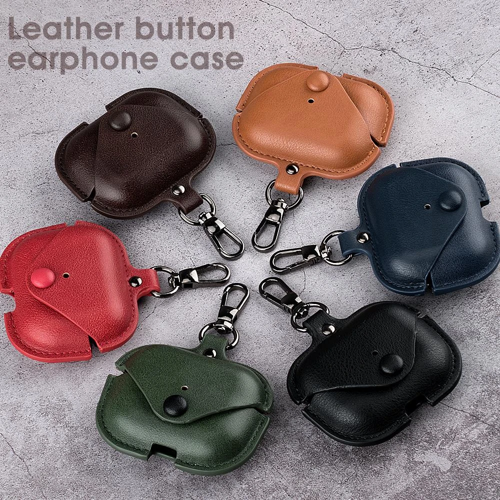 Leather Button Earphone Case For AirPods Pro 2019 Luxucy Wireless Earphone Case For Airpods 1 2 Case With Keychain Soft Leather