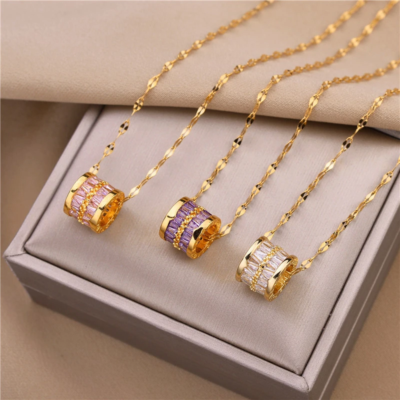 Korean Fashion Cute Lucky Crystal Pendant Ladies Necklace Women Wedding Party Stainless Steel Jewelry Female Chokers Necklaces