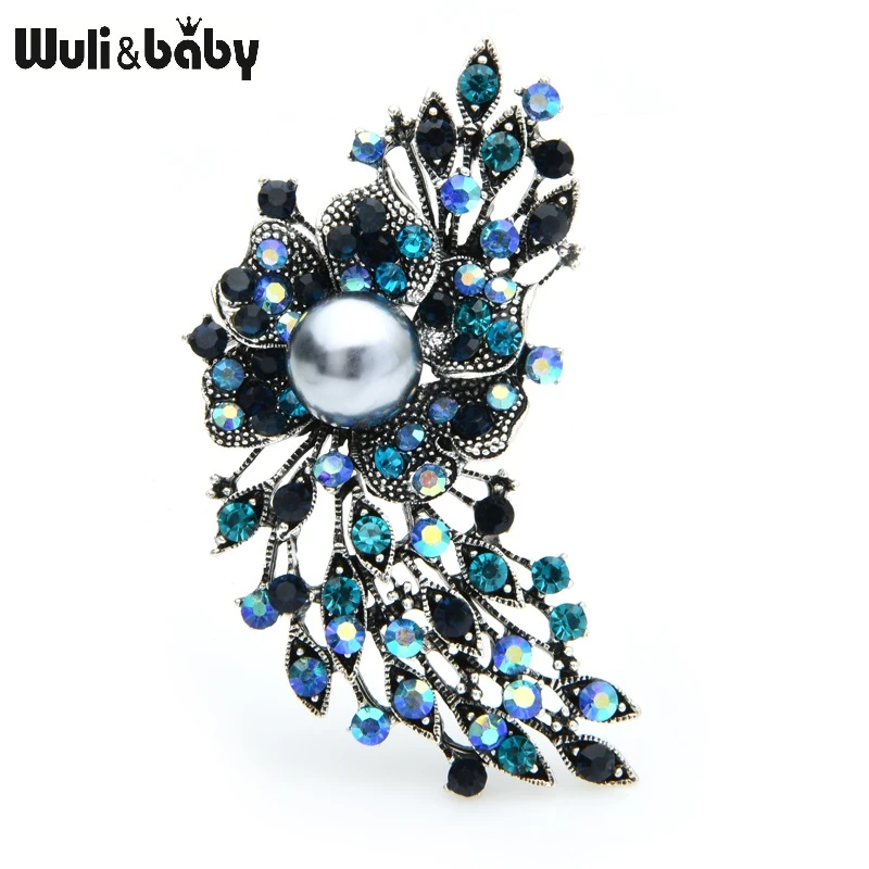 Wuli&baby Multicolor Rhinestone Flower Brooches Women New Alloy 4-color Vintage Luxury Flower Weddings Banquet Brooch Pins Gifts