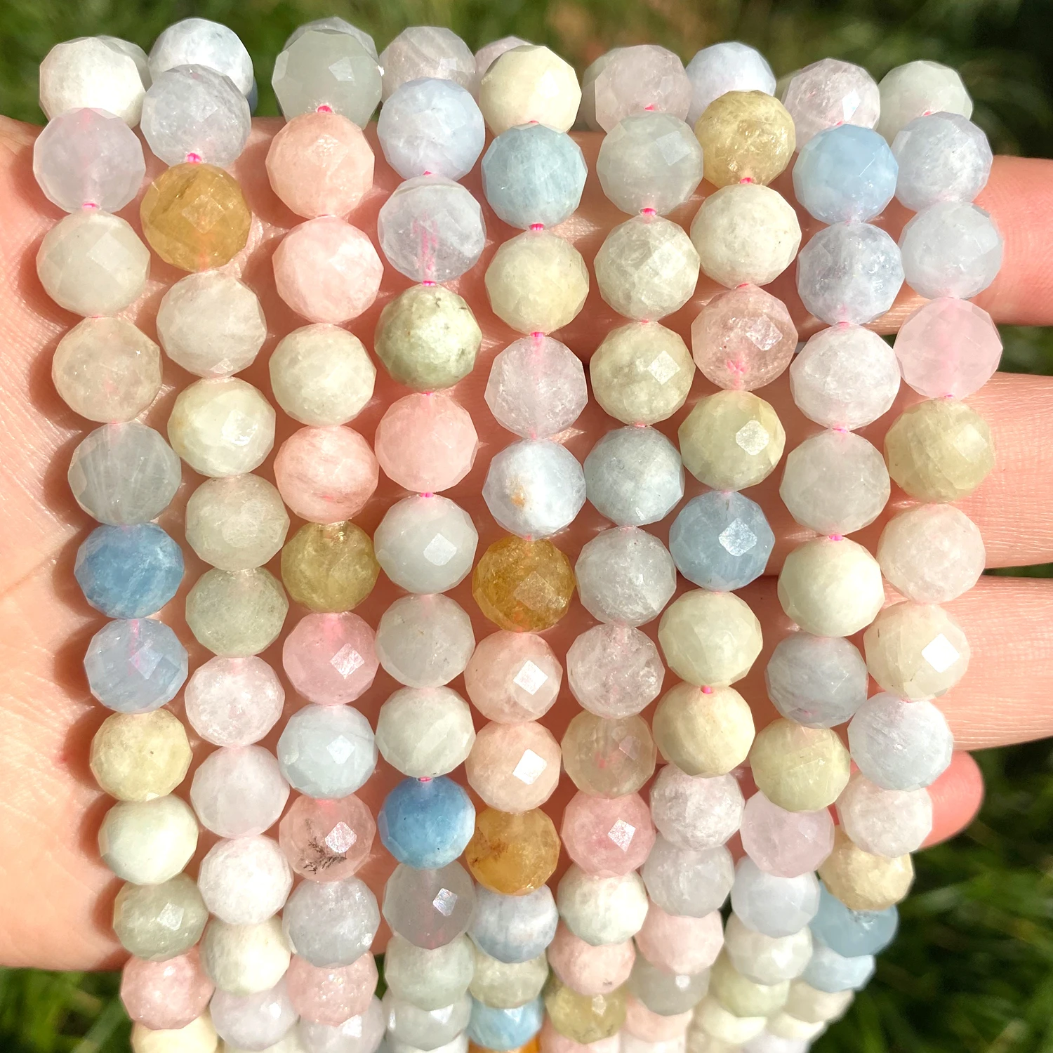 Size 6/8mm 7.5'' Natural Faceted Morganite Gemstone Beads For Jewelry Making Round Loose DIY Stone Bead Bracelet Necklace