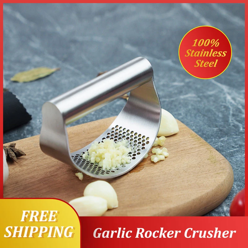 100% Stainless Steel Garlic Press Rocker Garlic Rocker Crusher Garlic Chopper Mincer Press Kitchen Garlic Masher Kitchen Tools