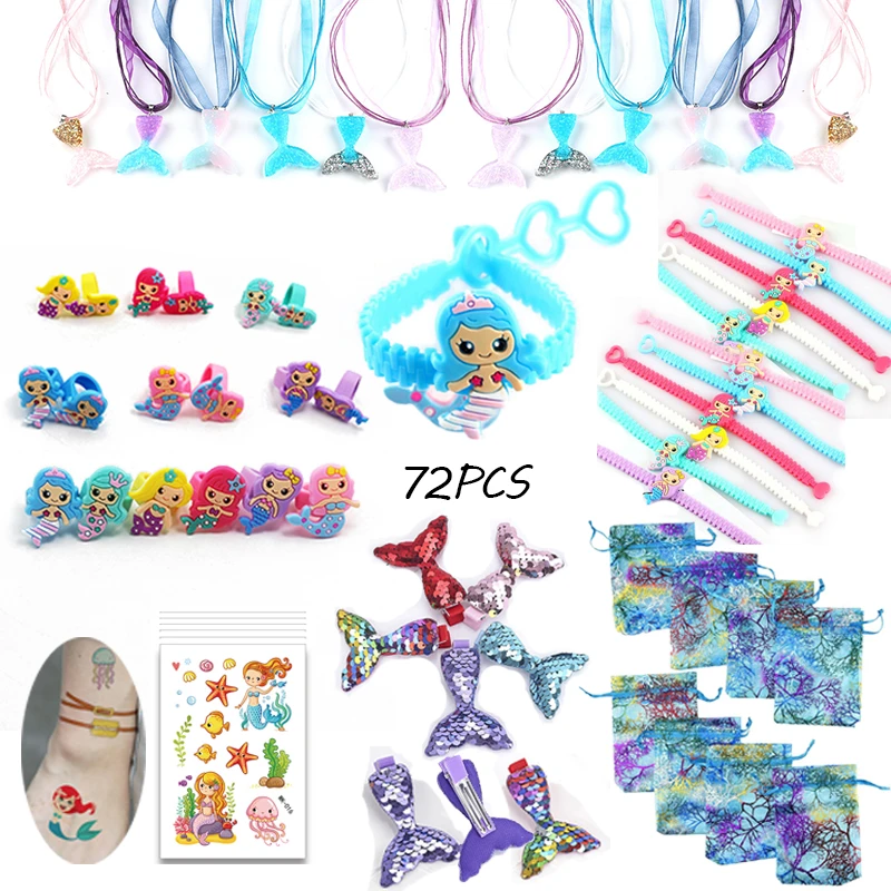Mermaid Party Favors for Kids Birthday Pinata Filler Wedding Gifts Mermaid Bracelet Ring Necklace Bag Halloween Christmas Toys