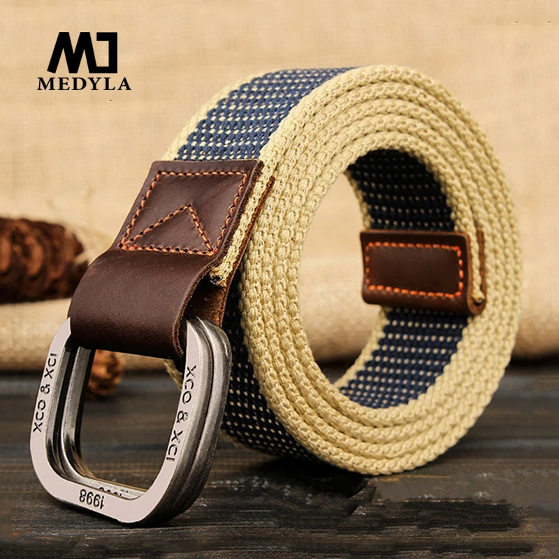 MEDYLA  Belts For Men Double buckle Striped Adult Casual Men Knitted  Belt Man Canvas Lengthen Strap