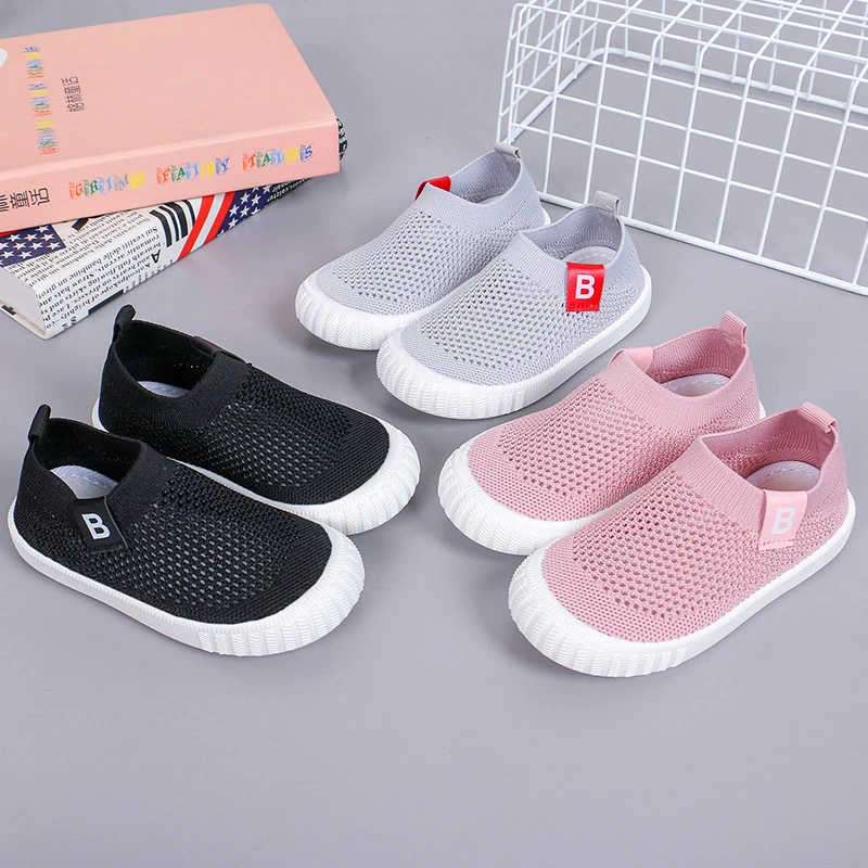 Unisex Breathable Mesh Fabric Toddler Boy Casual Sneakers Summer Children Sport Shoes Soft Bottom Non-slip Slip On Kids Shoe