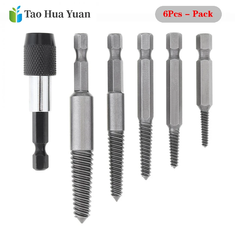 6pcs/set Bolt Remover Screw Extractor HSS Screw Remover Drill Bits with Hex Shank and Spanner for Broken / Damaged Bolt Stud AA