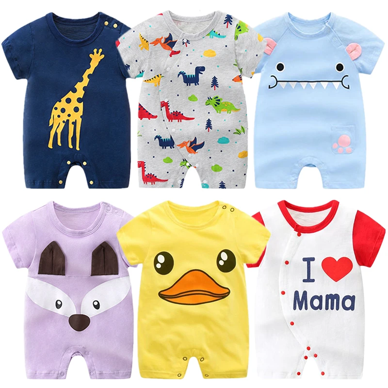 100% Pure Cotton Baby Girl Romper Summer Short Sleeved Cartoon Animal Jumpsuit Toddler Cute Boutique Clothes For Baby Clothing
