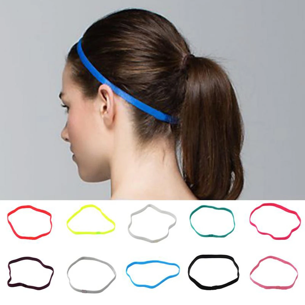 1 Pcs Women Sweatbands Football Yoga Pure Hair Bands Anti-slip Elastic Rubber Thin Sports Headband Men Hair Accessories Headwrap
