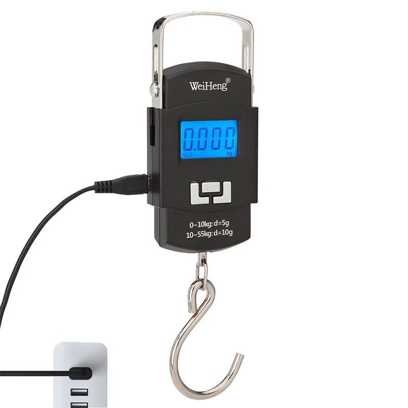 55KG 10g USB Charging Electronic Digital Scale Hanging Hook Fishing Travel Double Precision Luggage Weight Scale Balance Scales