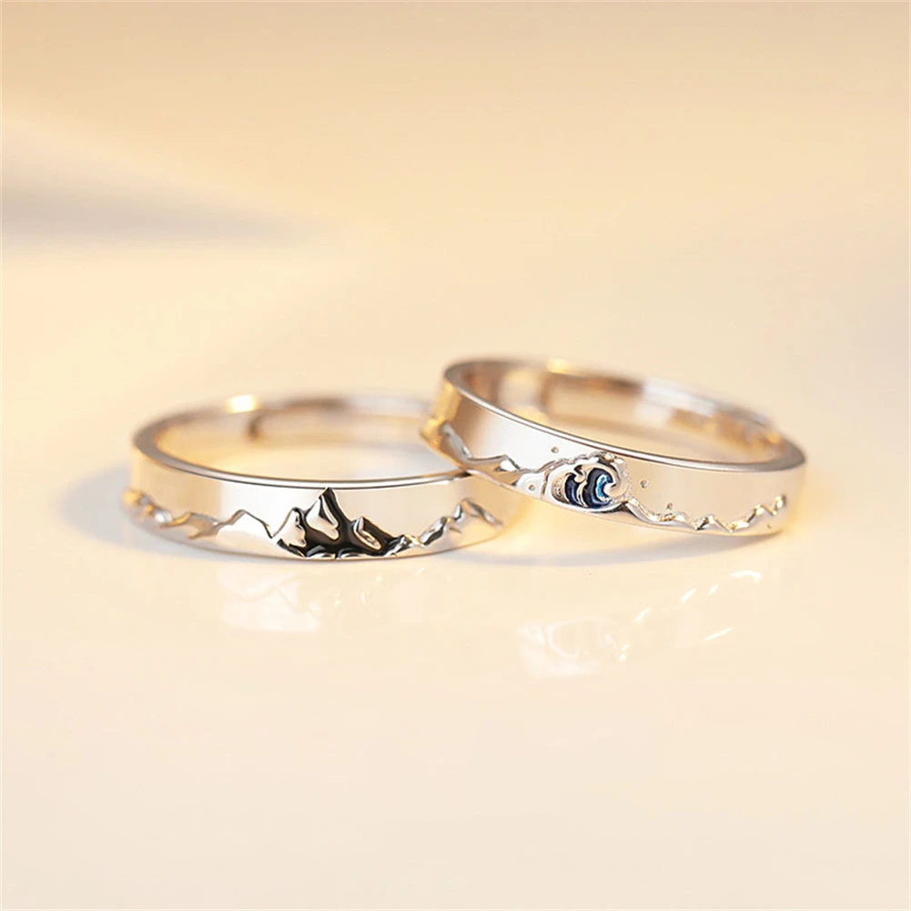 Love Anniversary Gift Fashion Couple Silver-plated Personality Epoxy Mountain and Sea Adjustable Rings Wholesale