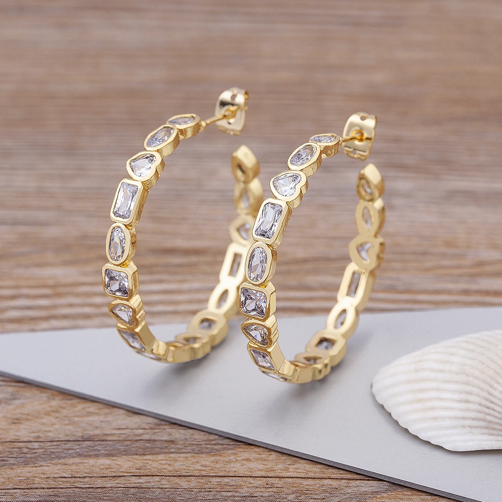 Top Quality Copper Cubic Zirconia Hoop Earrings Fashion Gold Color Big Circle Earrings Jewelry for Women Best Birthday Gifts