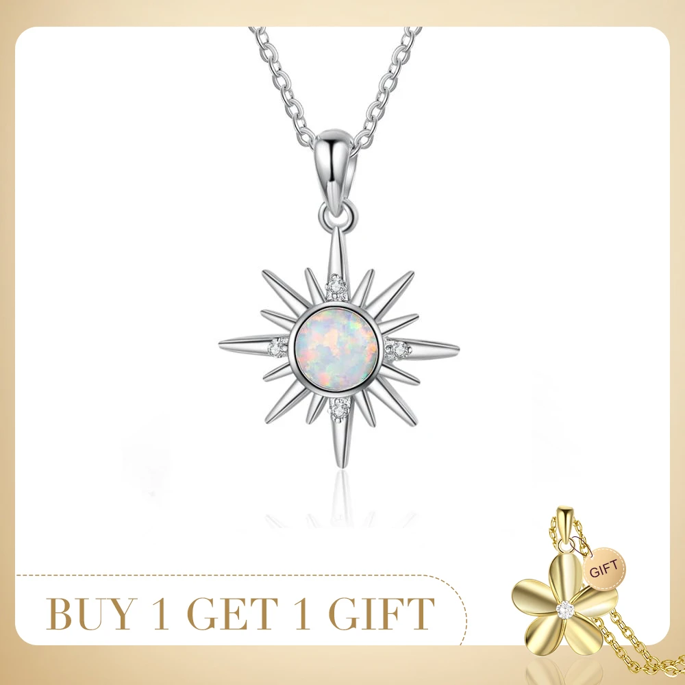 Luxury Silver Color Sun Pendant Necklace White Fire Opal Necklace Zircon Women's Neck Chain Necklaces Fashion Jewelry for Women