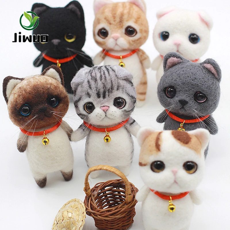 Jiwuo Creative Handmade Pets Toy Doll Wool Felt Needle Poked Kitting DIY Cute Animal Cat  Non-Finished Wool Felting Material