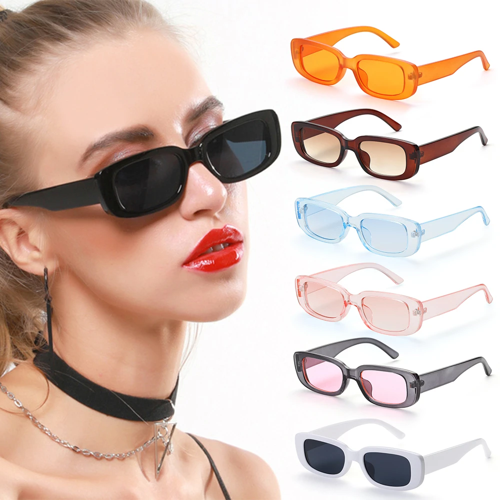 Retro Women Sunglasses Small Rectangle Frame Sun Glasses UV400 Protection Eyewear Summer Travel Beach Trendy Eyeglasses