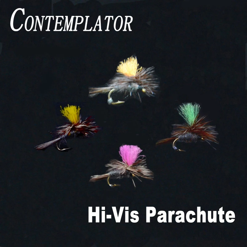 CONTEMPLATOR 6pcs 16#-18# High-vision Parachute Adam midge dry files 4colors antron chute surface water fly fishing insect lures
