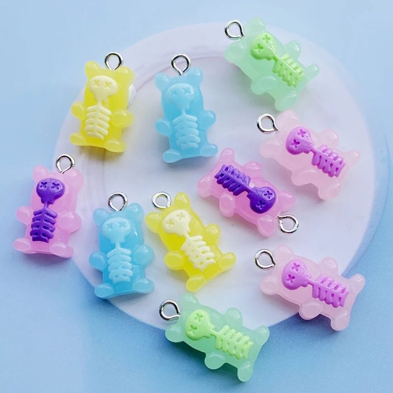 10Pcs New Mixed Cartoon Mini Bear Flat Back Resin Cabochons Necklace Pendant Keychain Charms DIY Decoration G94
