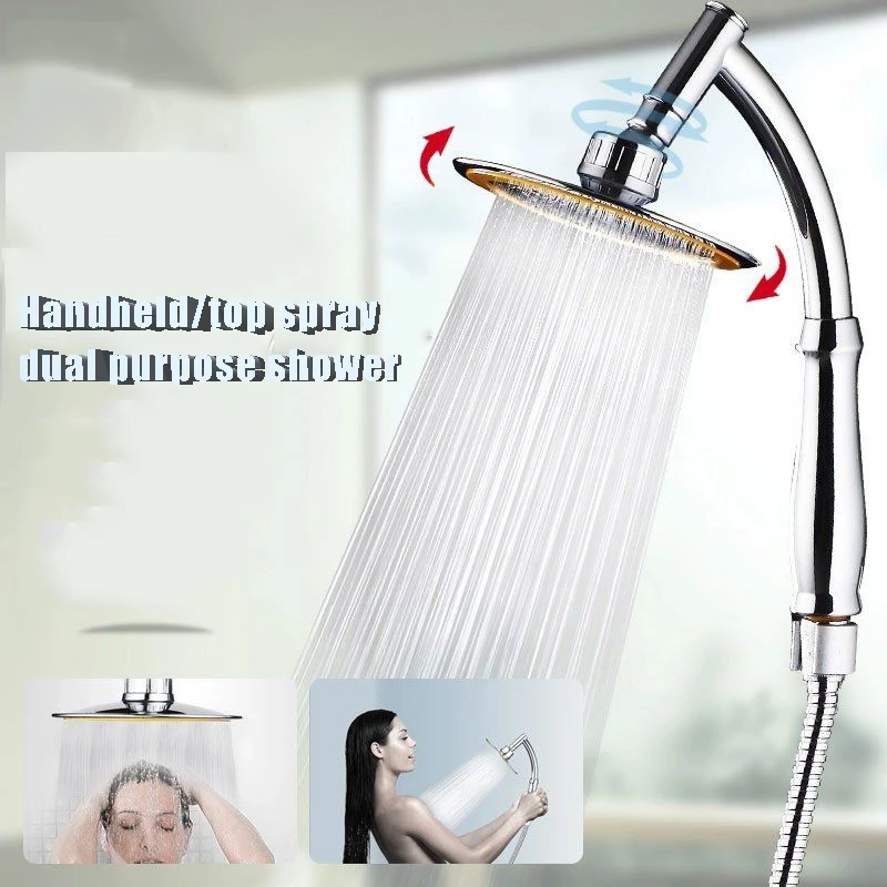 6 Inch Adjustable 2 Mode ABS Bathroom Shower Head Large Rainfall Shower Head High Pressure Hand Held Shower Head