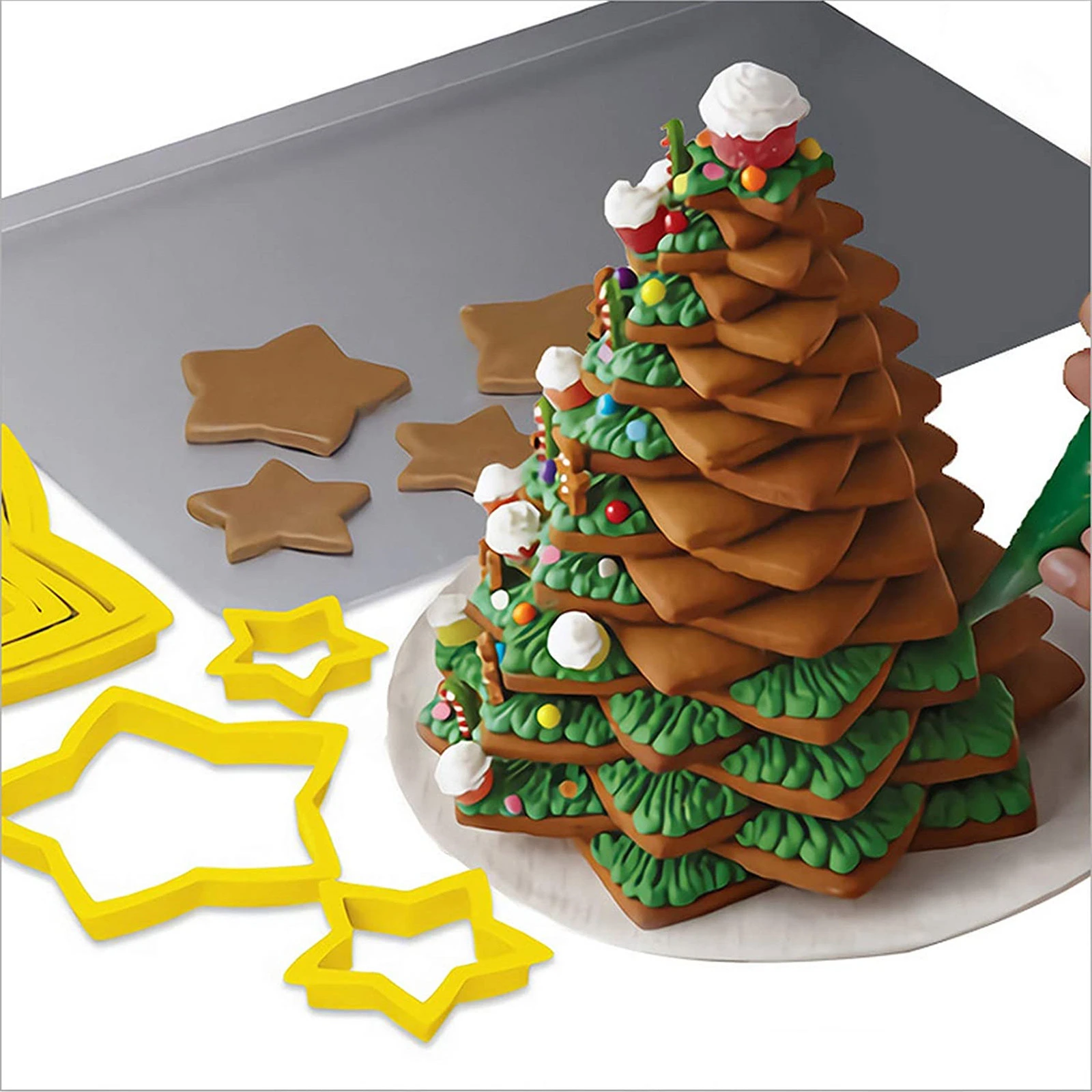 6PC Sets Christmas Tree Cookie Cutter Mold Stars Shape Fondant Cake Biscuit Cutter Moulds 3D Cake Decorating Tools Baking Moulds