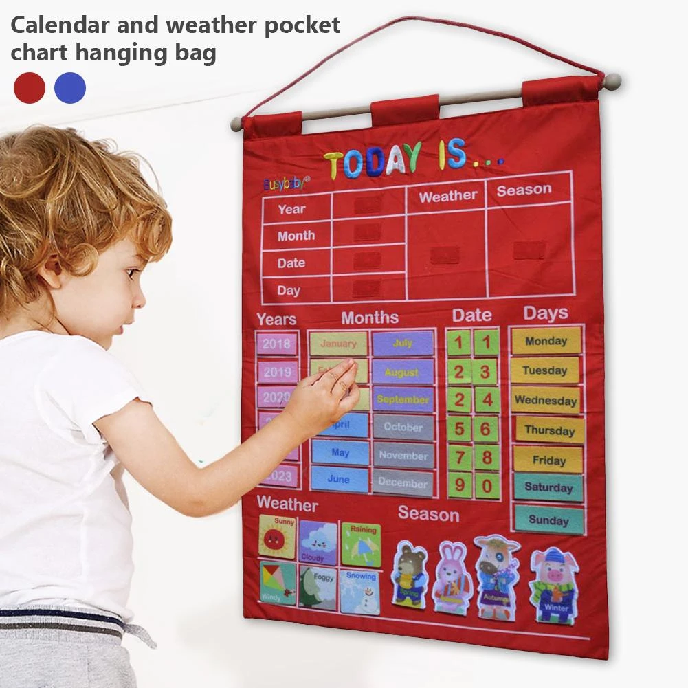 Kindergarten Infant Teaching Aid Educational Toy Cloth Learning English Letter Weather Date Season Calendar Teaching Tool Calend