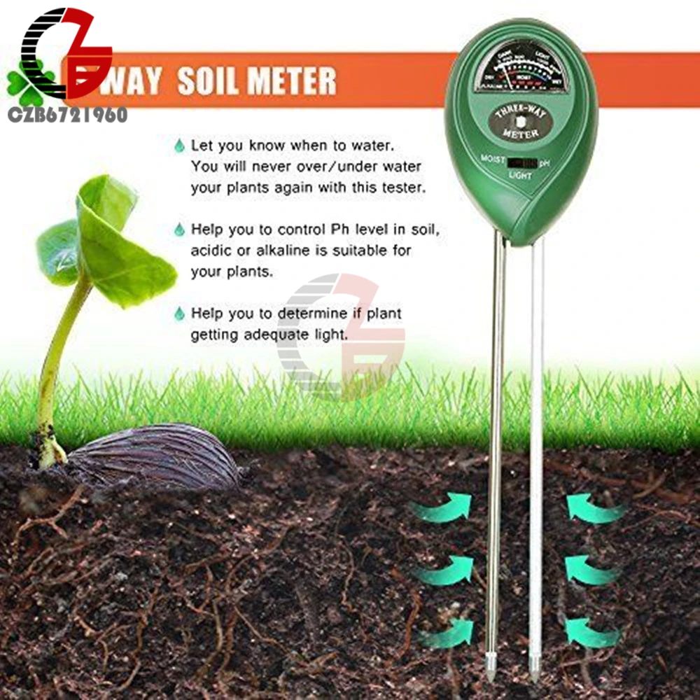 3 in 1 Soil PH Meter Moisture Light PH Tester Acidity Humidity Sunlight Garden Flowers Moist Detector Soil Moisture Sensor Meter