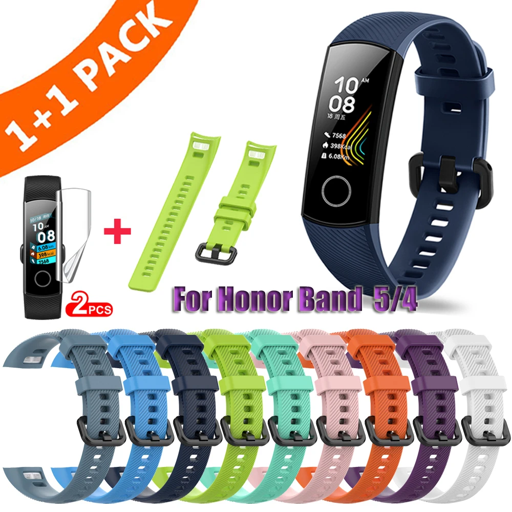 Silicone Wrist Strap For Huawei Honor Band 4 Smart Accessories Wristband Strap For Honor Band 5 Bracelet With Protective Film