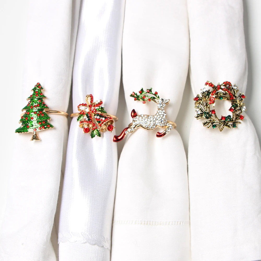 Metal Christmas Tree Napkin Rings Bow Flower Wreath Mouth Ring Wedding Banquet Hotel Table Supplies Circle Decoration Gifts