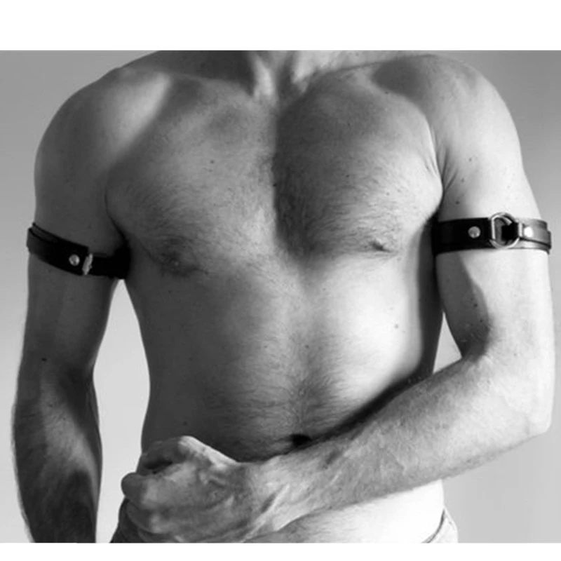 Men Sexy PU Leather Armband Fetish Gay Harness Belts Adjustable BDSM Bondage Body Cage Arm Rings Erotic Rave Cosplay Clubwear