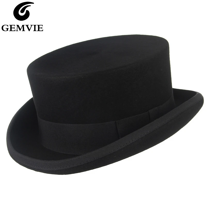 GEMVIE 11cm 100% Wool Felt Top Hat For Men/Women New Cylinder Hat Topper Mad Hatter Party Costume Fedora Derby Magician Hat