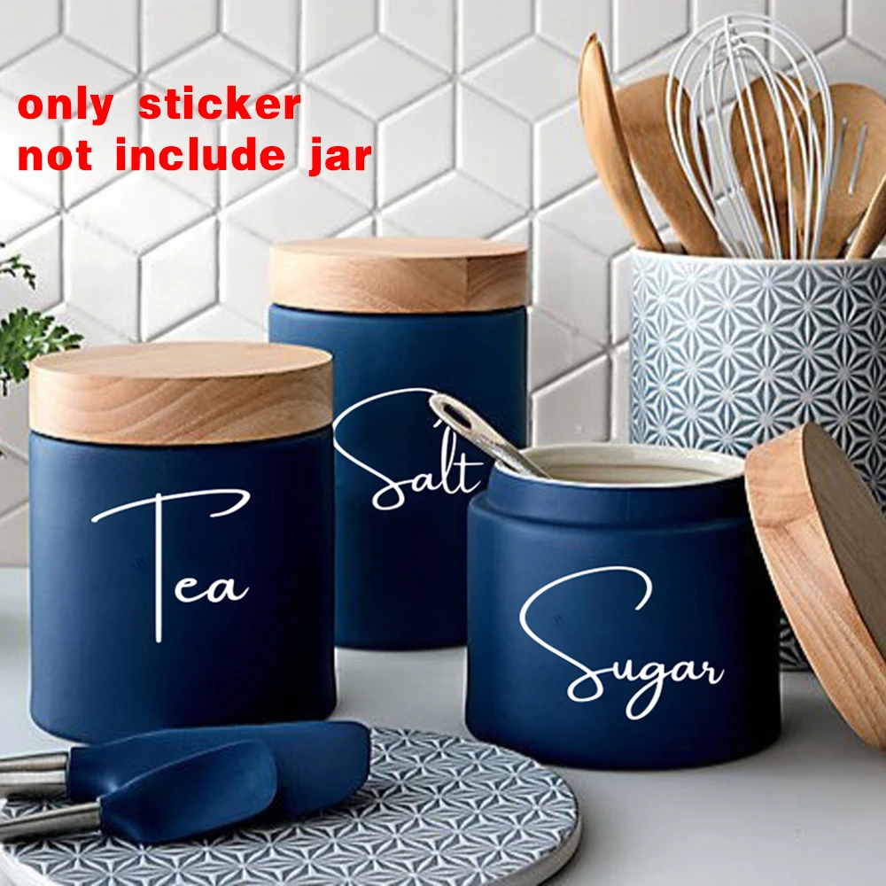 8Pcs Kitchen Organization Canister Jar Labels Sticker Decal Tea Coffee Sugar Baking Salt Vinyl Decor