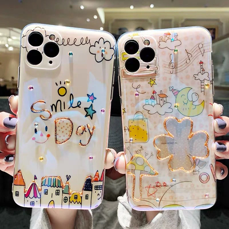 Luxury Cartoons Epoxy Be Applicable Case For Iphone 11 13 12 Pro Max 12pro X XS XR Lens Package Lovely Phone Cover