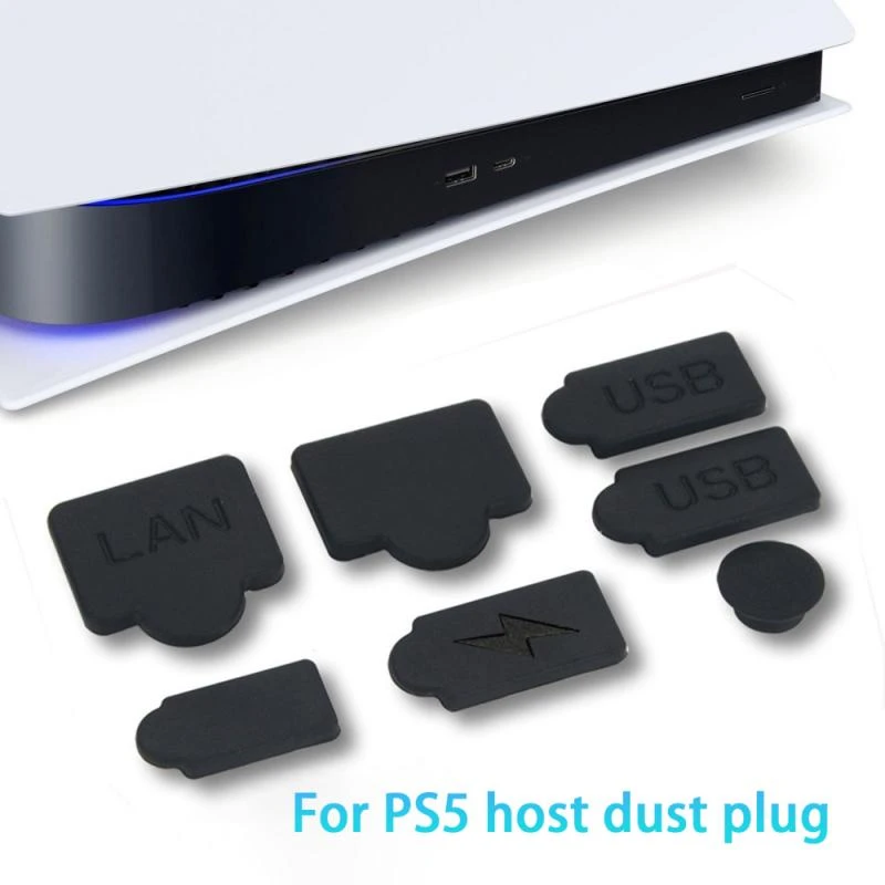 7pcs Silicone Dust Plugs Set USB Interface Anti-dust Cover Dustproof Plug For PS5 Playstation 5 Game Console Accessories Parts