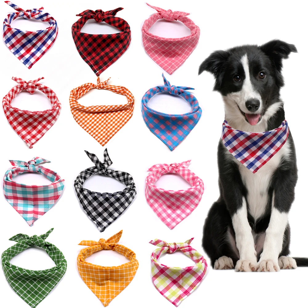 1pcs Dog scarf Plaid Style Puppy Cat Dog Bandana/Bibs Cotton Washable Bandana Dog Accessories for Small Dog Grooming Products