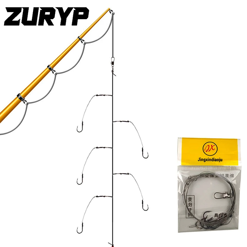 ZURYP  6# -12 # leather Fishhooks Stainless Steel Rigs Swivel Fishing Tackle Lures Pesca Baits Single Hook Combination 5 Hooks