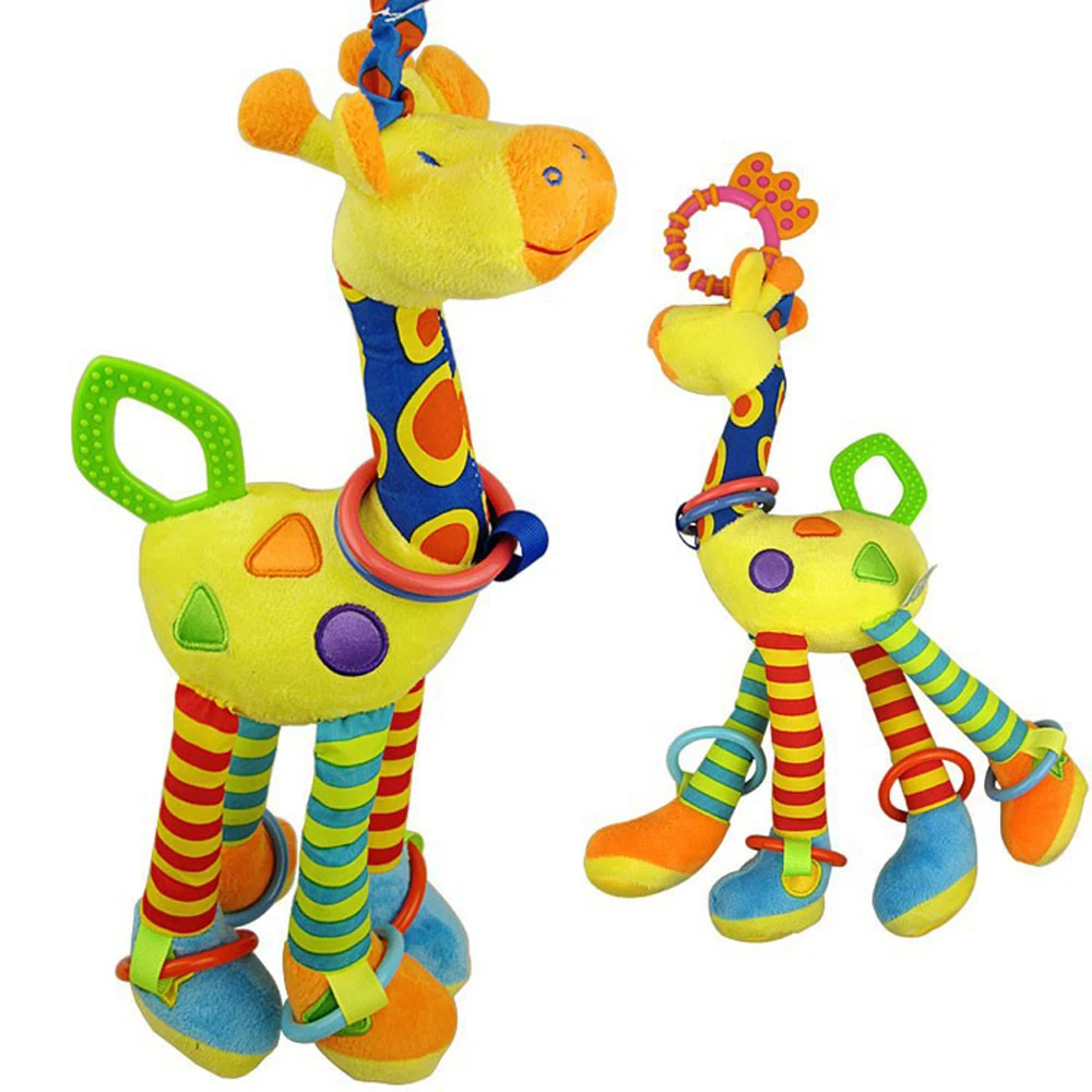 New Arrival  Soft Giraffe Animal Handbells Rattles Plush Infant Baby development Handle Toys Hot Selling WIth Teether Baby Toy