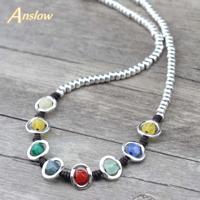 Anslow Hot Sale Fashion Jewelry Winding Rainbow Handmade Beads Statement Choker Necklace For Women Girl Friends Gift LOW0084AN