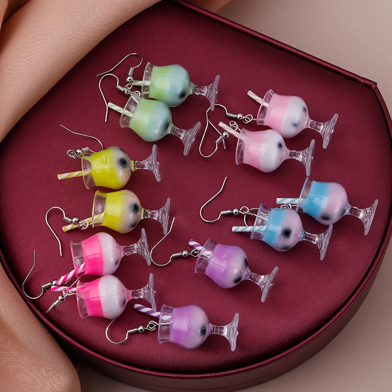 Summer Ice Drink Hanging Earrings for Woman Ice Cream Candy Colors  Goblet  Woman' s Jewelry  2021 Trend  Korean  Fashion
