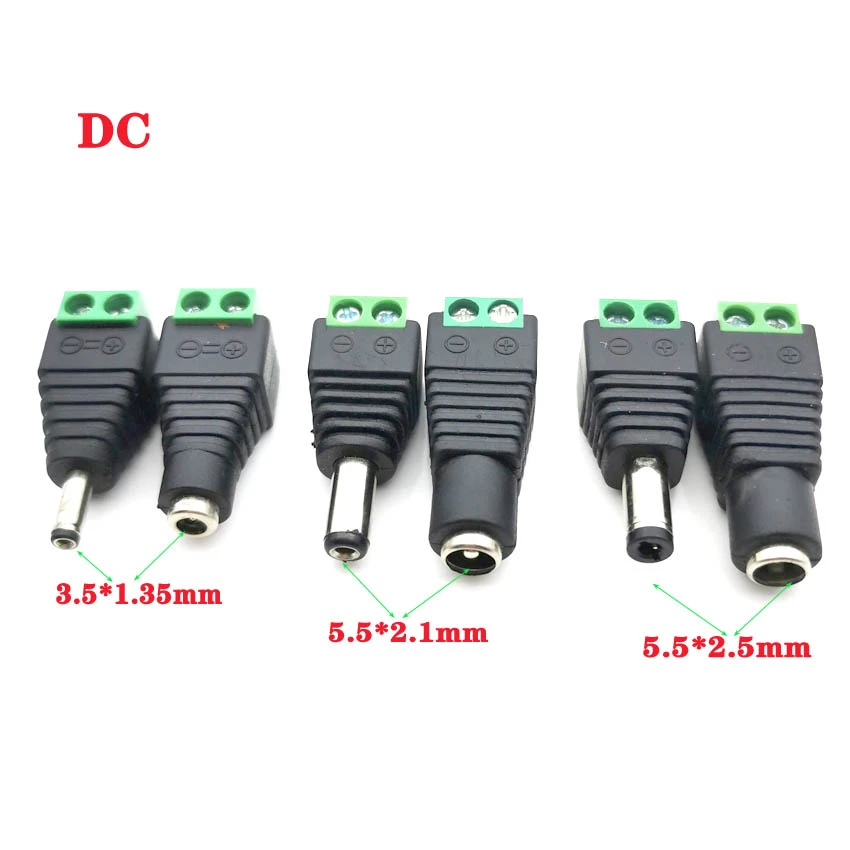 Male Female DC Power Plug Connector 2.1mm x 5.5mm 2.5mm x 5.5mm 1.35mm x 3.5mm Needn't Welding DC Plug Adapter 12V 24V For CCTV