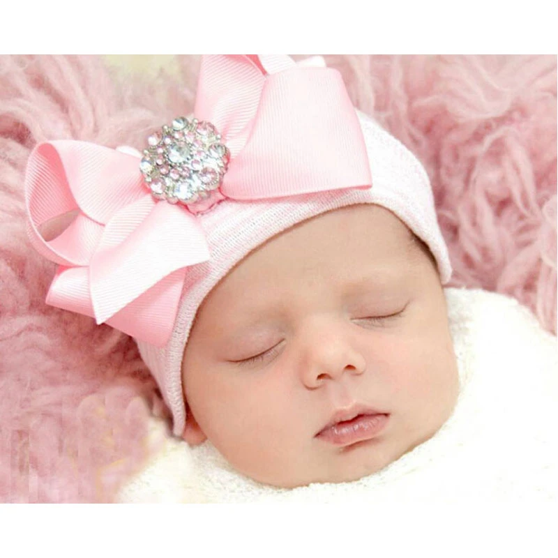 Newest Cute Newborn Baby Girl Comfy Bowknot Hospital Cap Beanie Hat  Knitted Striped Baby Girl Caps Beanie Toddler Hats