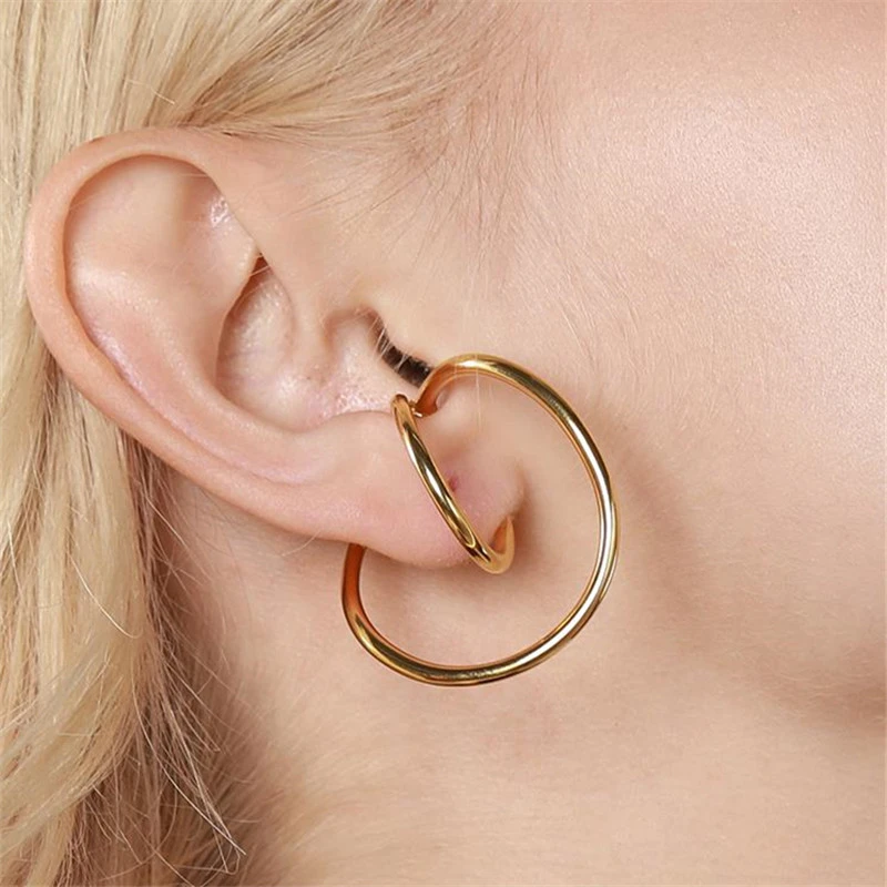 2019 New design trend simple geometric metal irregular curve clip girl earrings female jewelry gold earrings wholesale