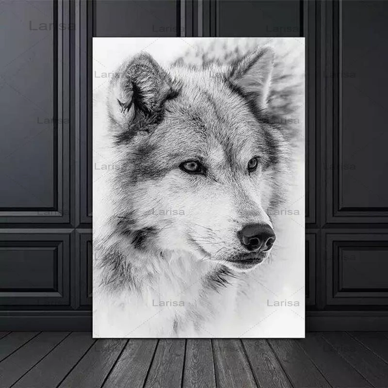 Modern Minimalism Style Black And White Poster Cool Wolf Animal Canvas Painting Prints Wall Pictures For Living Room Decor