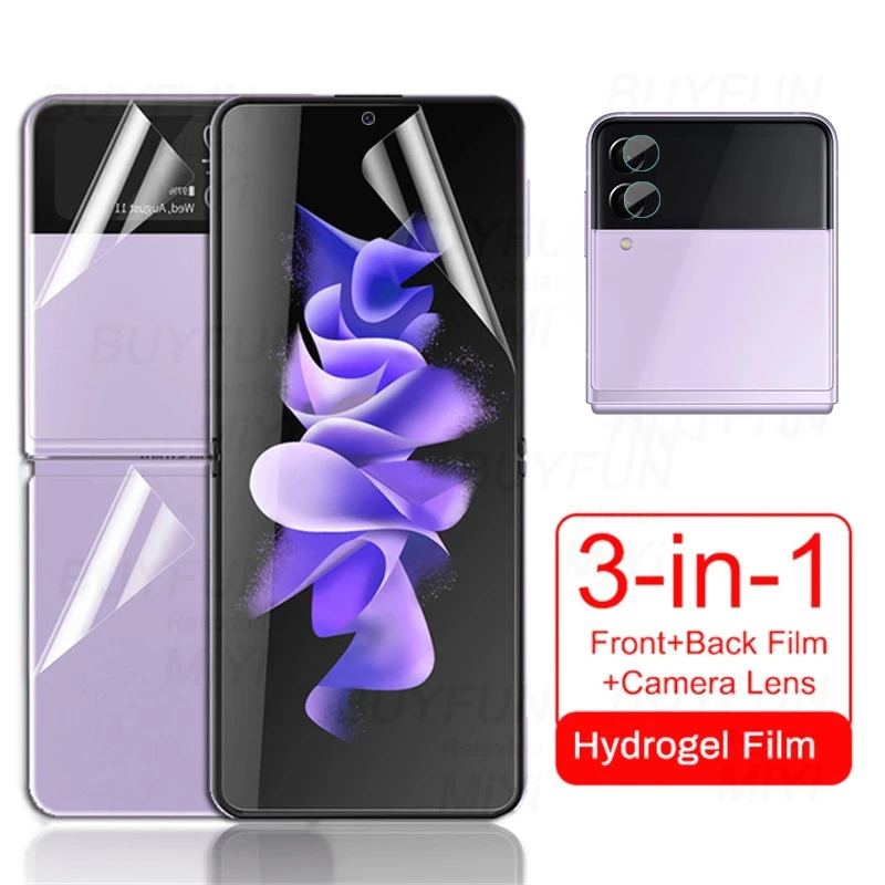 1-to-3 hydrogel film for samsung galaxy z flip 3 back front screen protectors not glass sumsung zflip3 z flip3 camera lens film