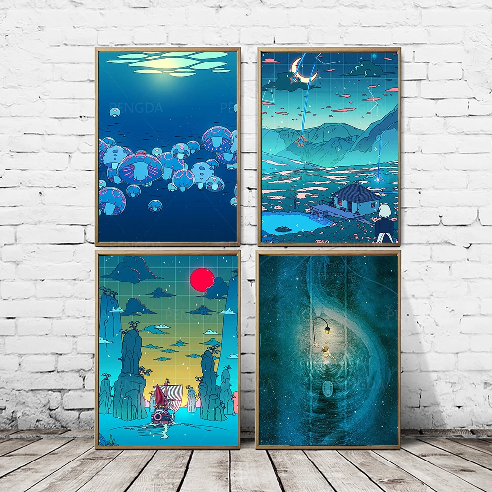 Modular Pictures Home Decoration Cartoon Night Moon Wall Art Nature View Modern Canvas Prints Painting For Bedroom Poster Frame