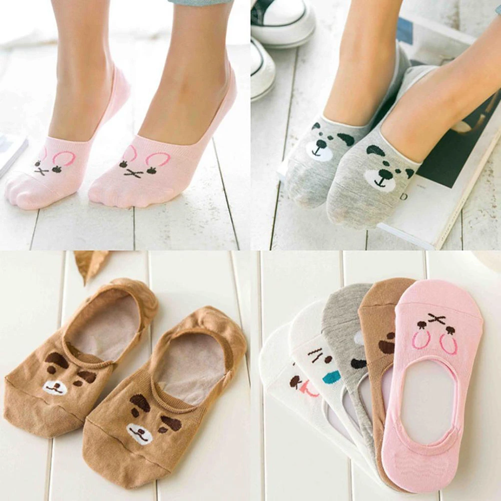 1 Pairs Spring Autumn Short Woman Invisible Funny Sock Non-Slip Women Boat Socks Loafer Cotton Low Cut No Show Short Socks