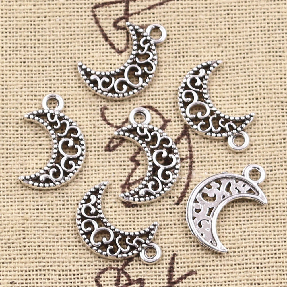 30pcs Charms Lovely Hollow Moon 18x12mm Antique Bronze Silver Color Plated Pendants Making DIY Handmade Tibetan Finding Jewelry