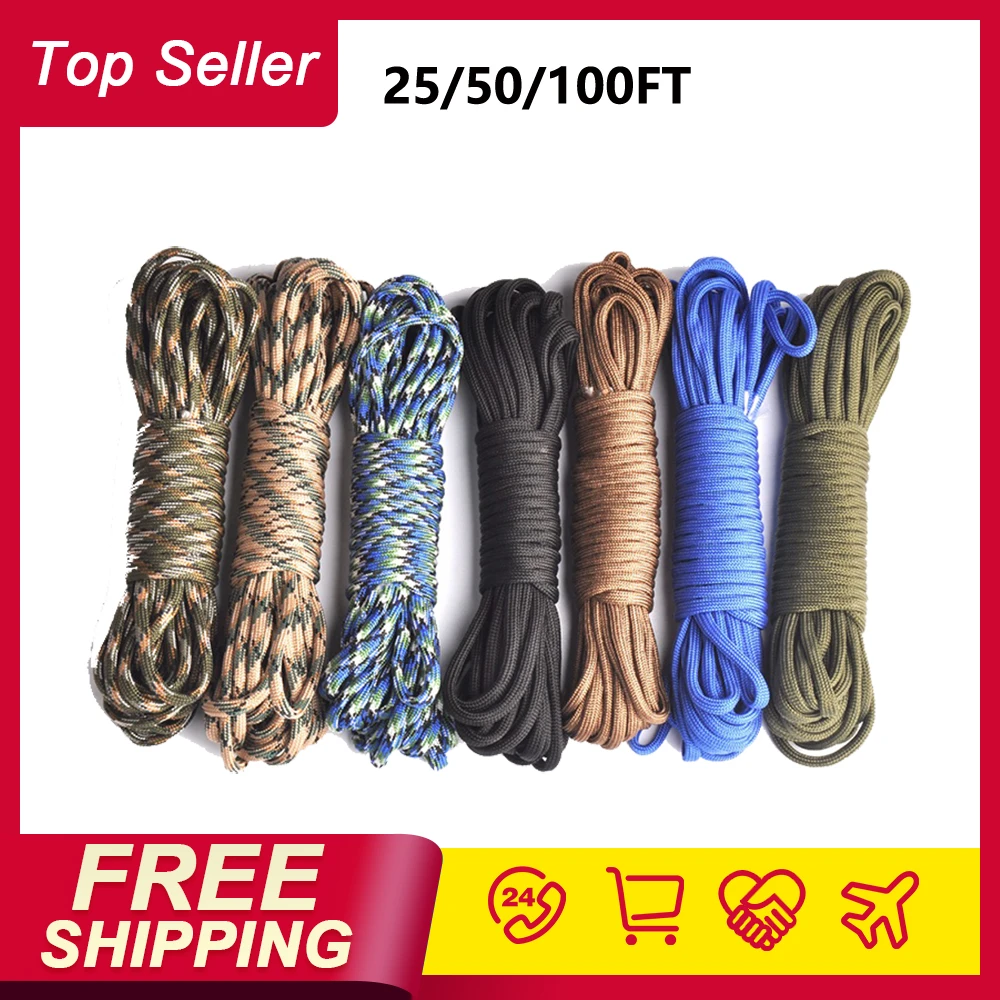 Paracord 550 Parachute Cord Lanyard Rope Mil Spec Type III 7 Strand 100FT Climbing Camping Survival Equipment