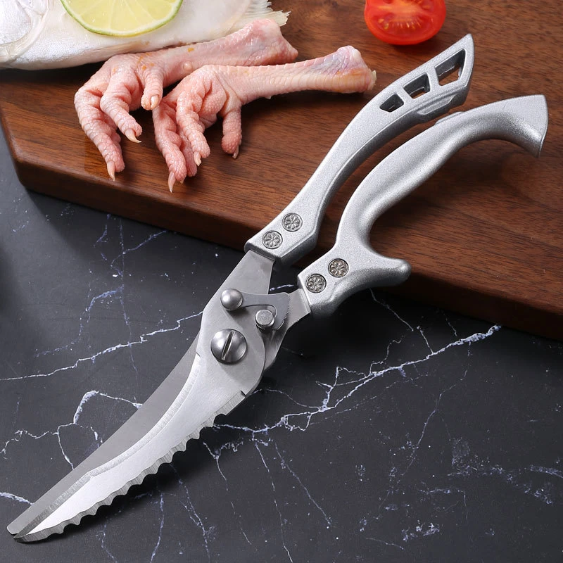 Stainless Steel Multifunctional Powerful Chicken Bone Scissors Sharp Household Food Scissors Aluminum Handle Kitchen Scissors