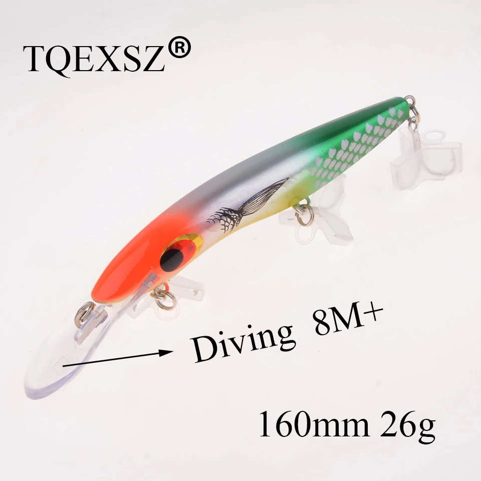 1pcs High Quality Big Minnow Fishing Lures 16cm 26g Deep Diving 8M+ Hard Crankabits Wobblers Sharp Hooks Fishing Tackle 3D Eyes