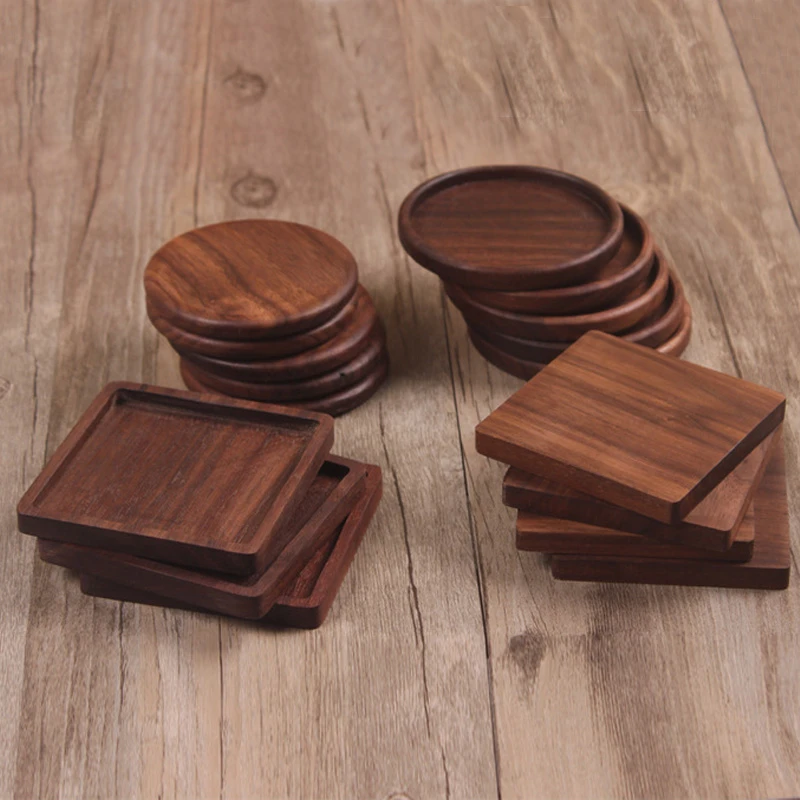 Tea Coffee Cup Pad Placemats Decor Walnut Wood Coasters Durable Heat Resistant Square Round Drink Mat 1 Pcs Bowl Teapot